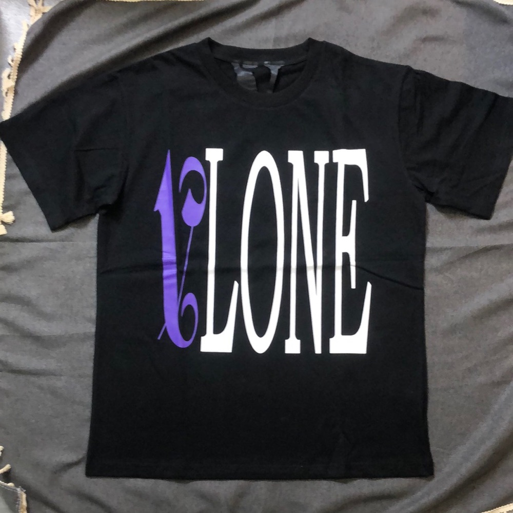 VLONE Black and Purple Graphic Short Sleeve Tee